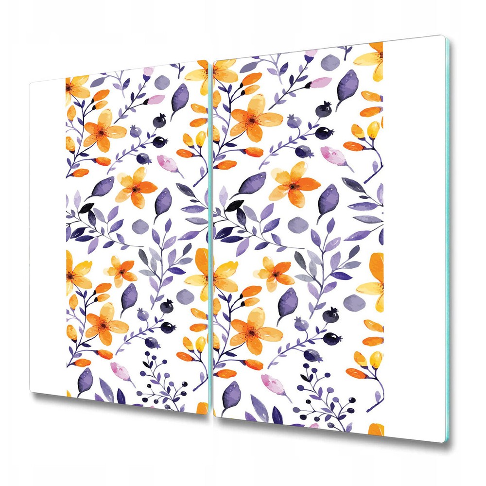 Glass Surface Protector Navy floral Yellow abstract flowers Modern 2x30x52
