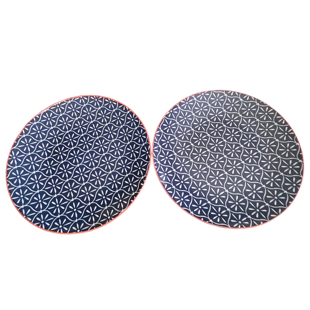 Piers Blue Better Homes and Gardens Dinner Plates Porcelain Red Trim Set of 2