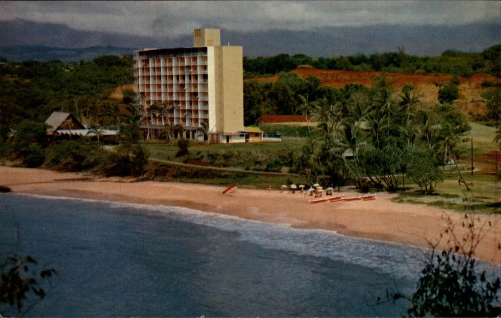 Kauai Hawaii Inter Island Resort Hotel beach scenic aerial vintage postcard