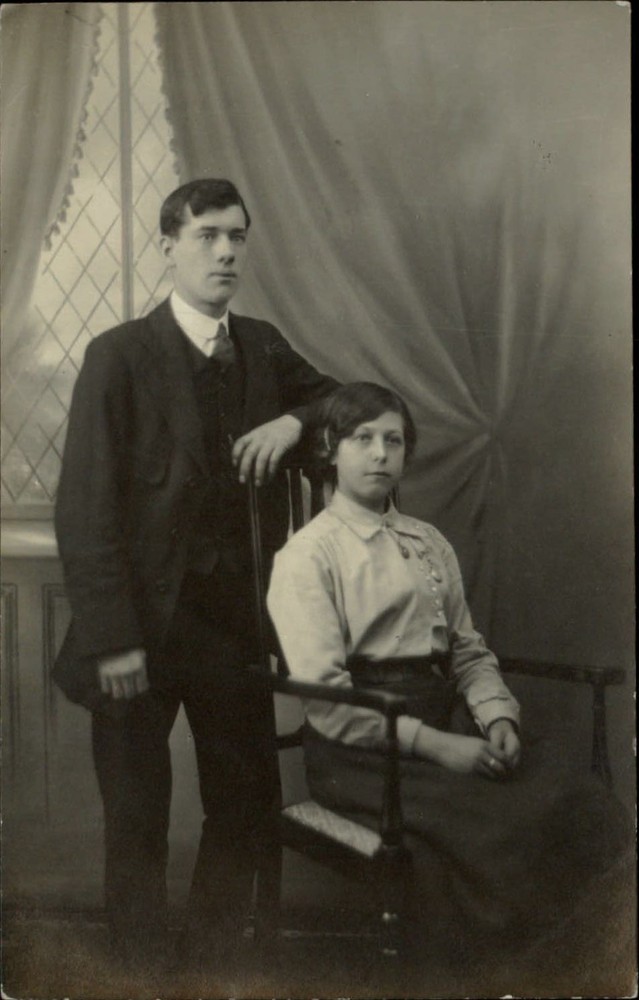 RPPC ~ man woman couple? ~ Bradford England UK ~ real photo postcard
