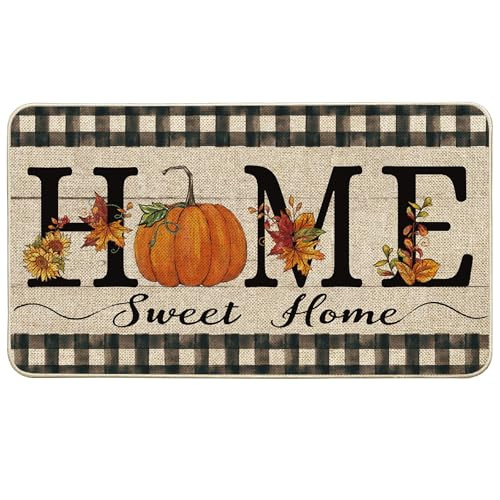 Home Sweet Home Fall Doormat Rug for Indoor & Outdoor Use – Autumn Leaf Design Perfect for Thanksgiving Decor