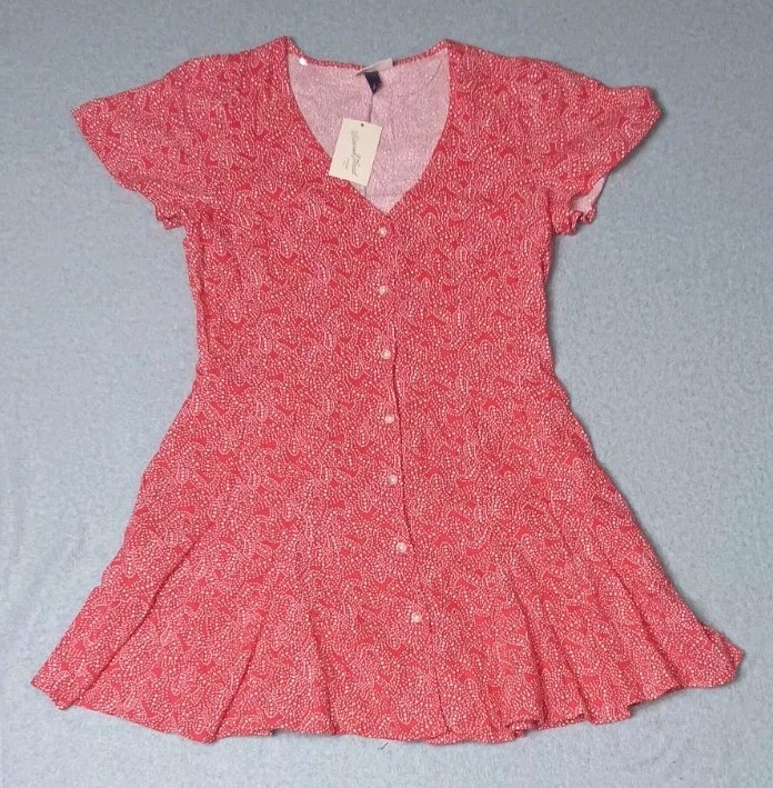 NWT! Universal Threads Button Up Linen Blend Dress Womens Size Medium Red...