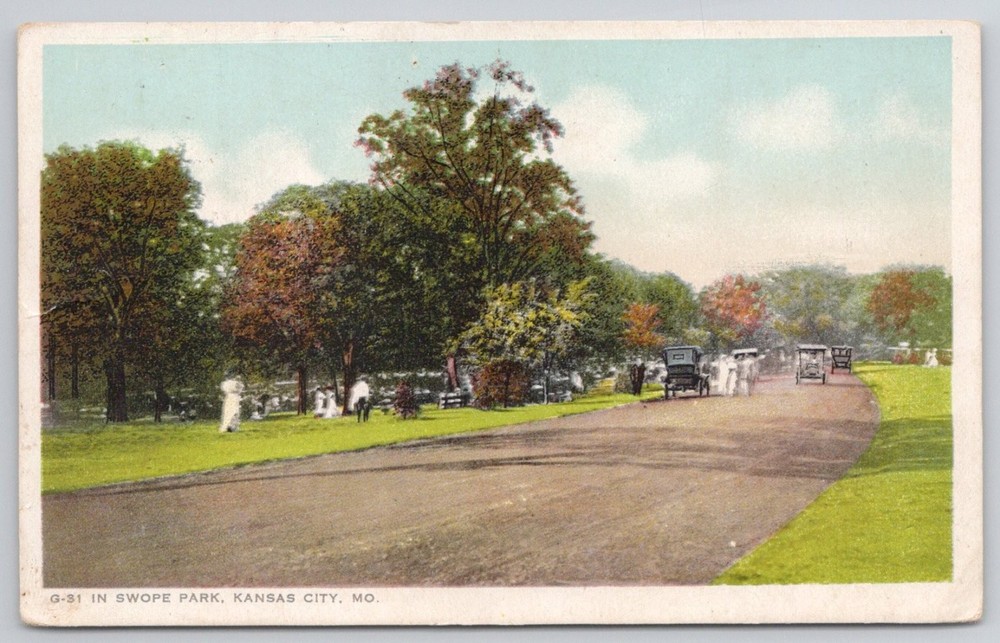 1915 Swope Park Kansas City MO Postcard Winding Road Auto Fred Arvey G-31