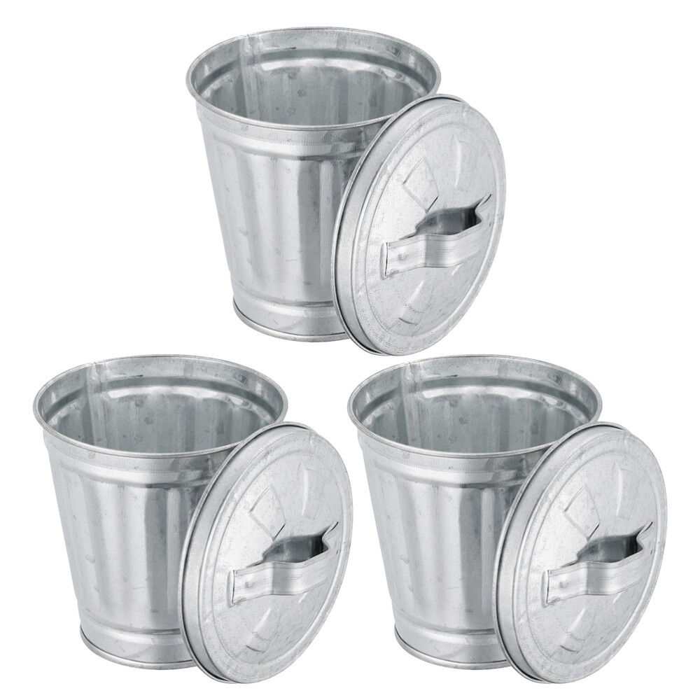3 Pcs Car Trash Bin Mini Can Flowerpot with Lid Desktop Office