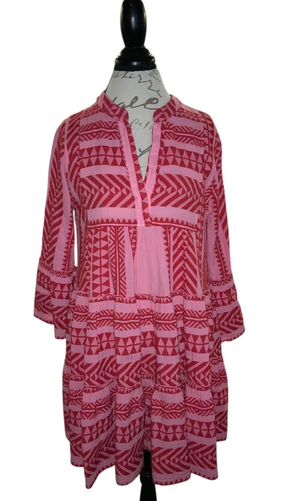 DEVOTION TWINS Anthropologie ELLA Pink Red Short Boho Vacation Dress S