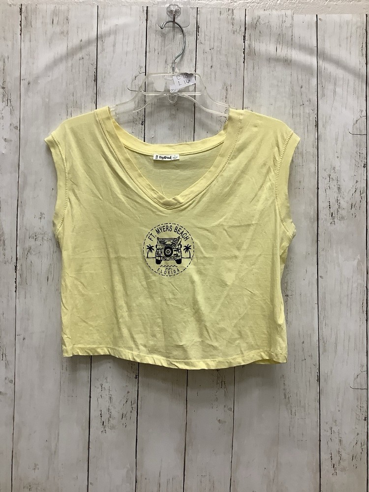 Daybreak Yellow Ft. Myers Beach Florida Graphic V-Neck Crop Top Shirt, Size L