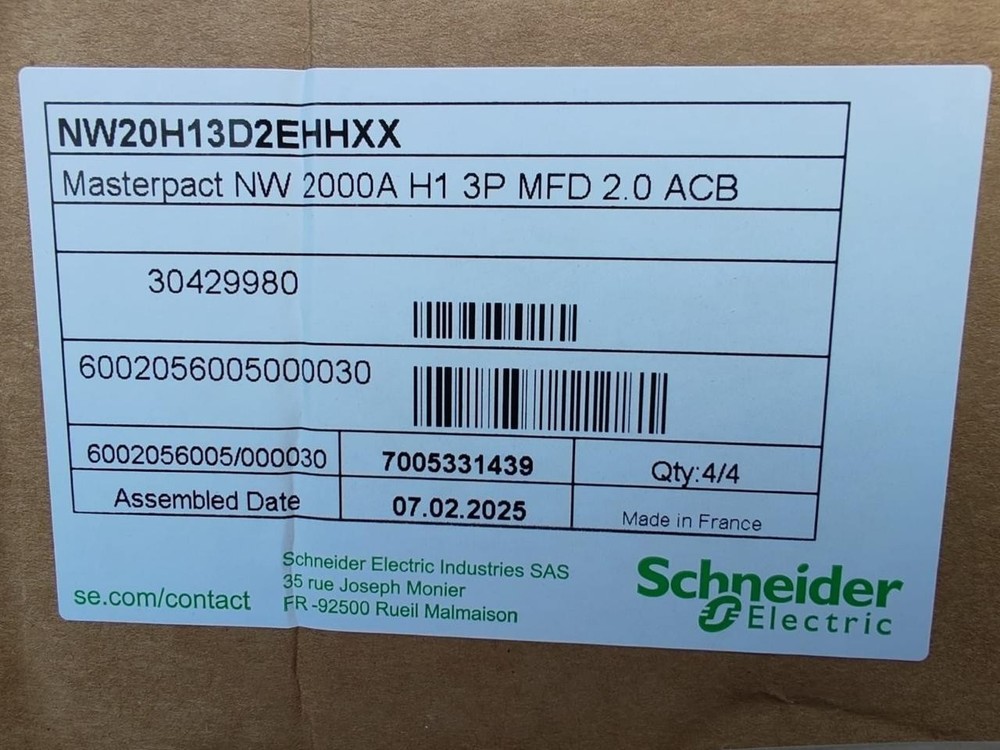 Schneider NW20H13D2EHHXX ACB 2000A H1 3P MLG 2.0E  DRAWOUT, Made in France