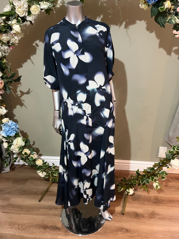 TED BAKER Maxi Dress Womens TB 2 UK 10 Navy Floral Shirt Relaxed Fit NEW