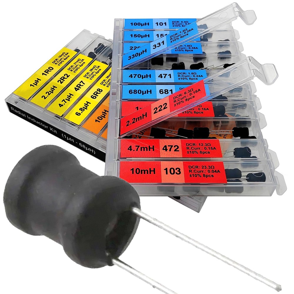 20 Values 160 Pcs Inductor Kit 1uH to 10 mH DIP Radial Power Choke Inductors ...