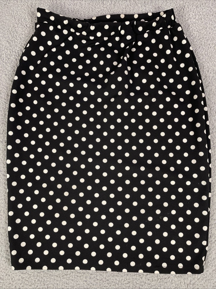 Adara Womens 2X Polka Dot Pencil Skirt Black White Stretch Pull On Midi