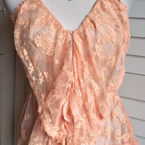 Boho Peach Floral Lace Ruffle Vest Top Under $100 at Anthropologie