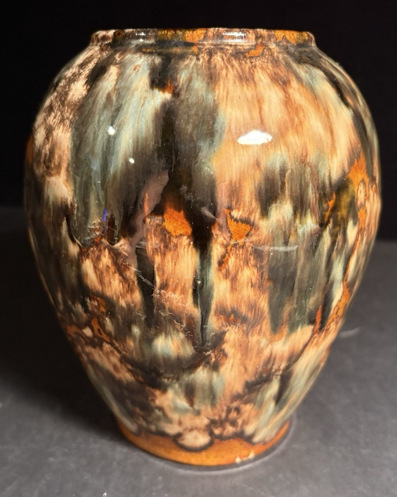 Vintage Brush McCoy Brown Blue Onyx Drip Glaze 6.5