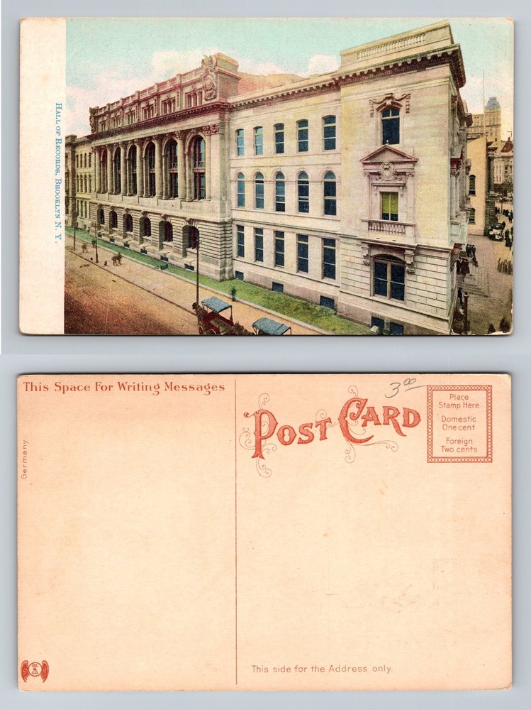 Brooklyn, NY-New York, Hall of Records Grand Facade Street View Vintage Postcard