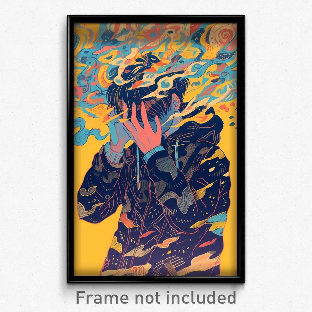 Retro Film Art Poster of Boy in Wiry Winter Coat Feeling Carefree