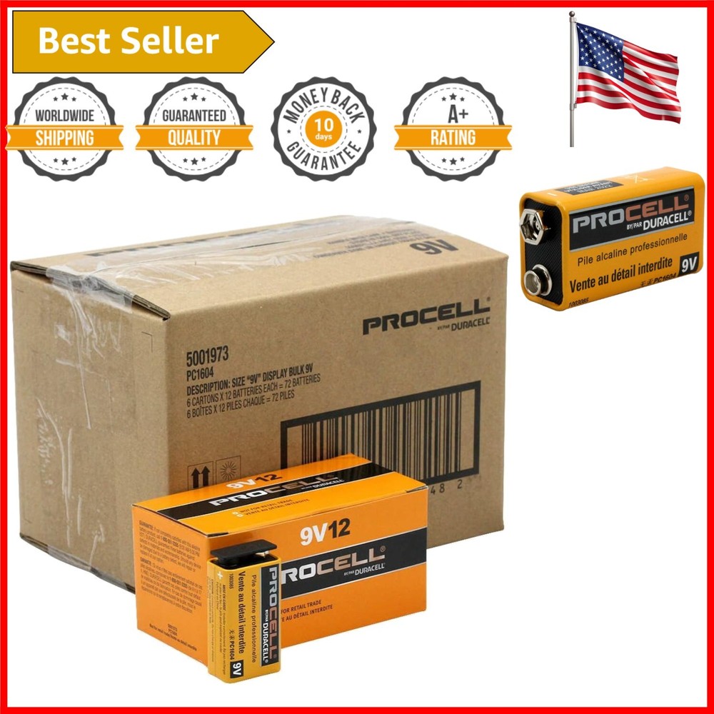 Procell 9V Alkaline Battery 72-Pack - Essential for Electronics and Radios