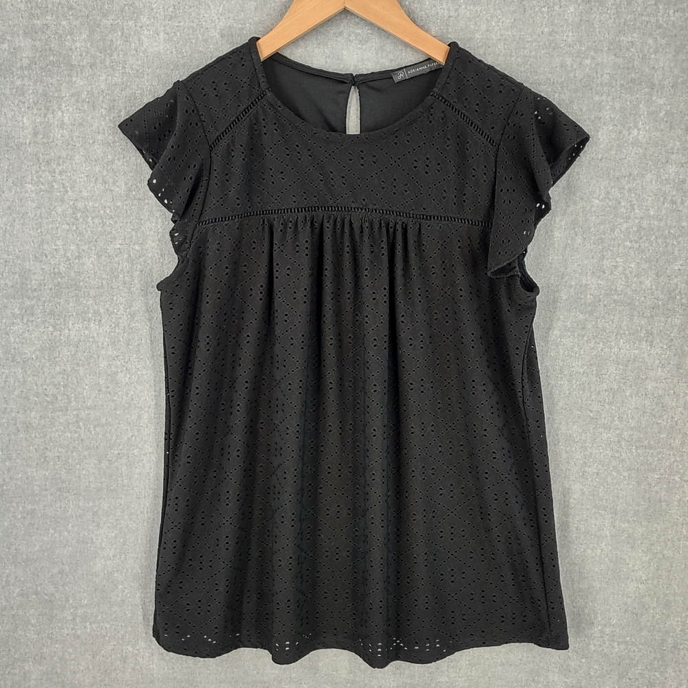 Adrianna Papell Womens Small Black Bohemian Eyelet Tunic Lined Cap Sleeve