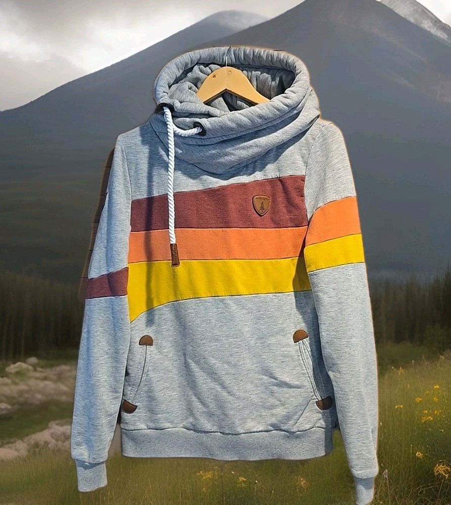 Wanakome Hoodie Womens M Red Yellow Orange  Colorblock Asymmetrical Cowl Neck