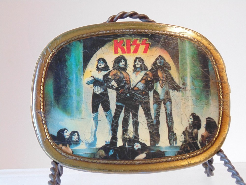 Vintage 1977 Kiss Love Gun Brass Belt Buckle Pacifica MFG. 3.25