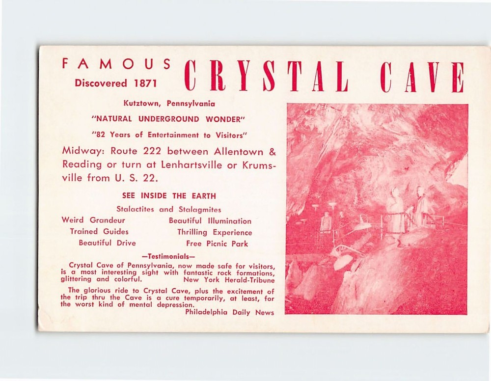 Postcard Crystal Cave Kutztown Pennsylvania USA