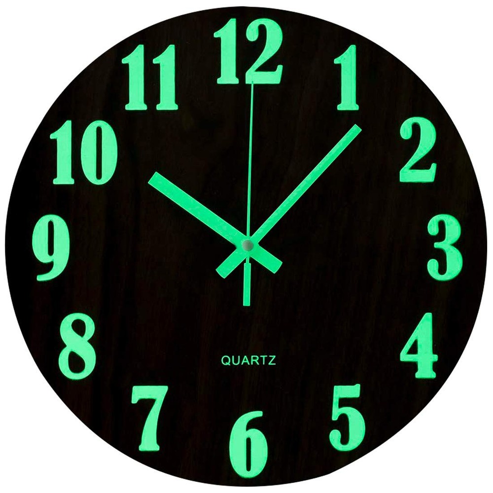 12 Inch Silent Luminous Wall Clock with Wooden Design and Night Light  