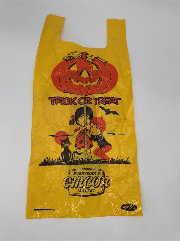 Vintage Halloween Trick Or Treat Bag Everybody’s Emcon Market Cat Pumpkin Kids