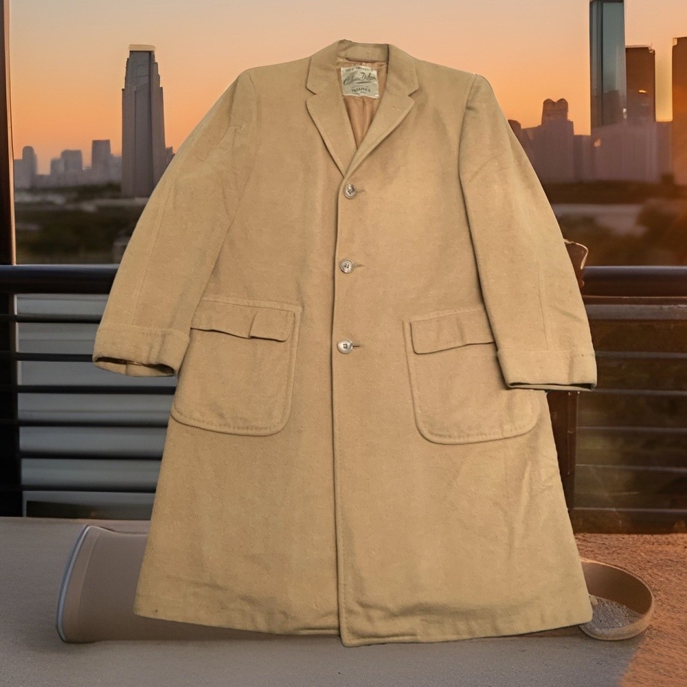 VTG Cashmere Coat Women 2XL Beige Overcoat Trench Jacket Long Notch Lapel 70s