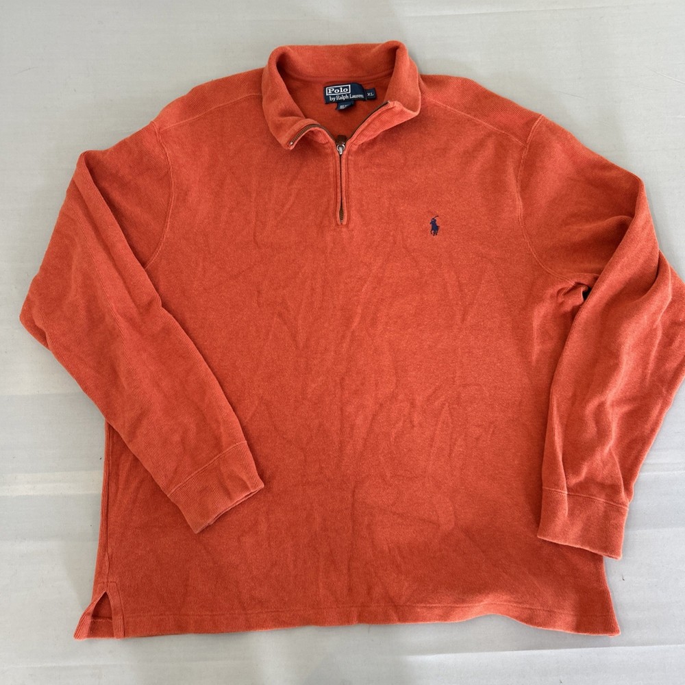 Polo Ralph Lauren Sweater Mens XL Long Sleeve 1/4 Zip Pullover Orange Casual