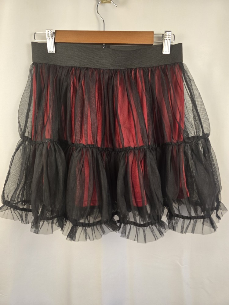 Women's Social Collison Red Black Lined Tulle Lace Fairy Gothic Mini Skirt Sz M