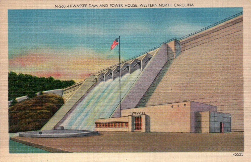 Hiwassee Dam and Power House North Carolina NC - Standard Vintage Linen Postcard