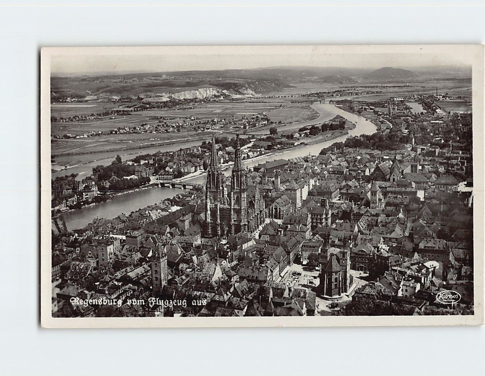 Postcard Regensburg Germany Aerial View Cathedral Danube River Vintage Kosmos