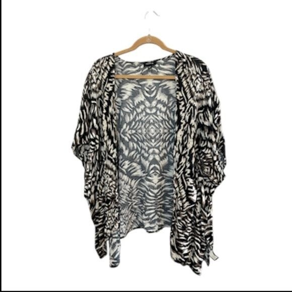 Torrid Top Women 12 Brown Open Front Kimono Animal Print Tan Mix Print Coverup