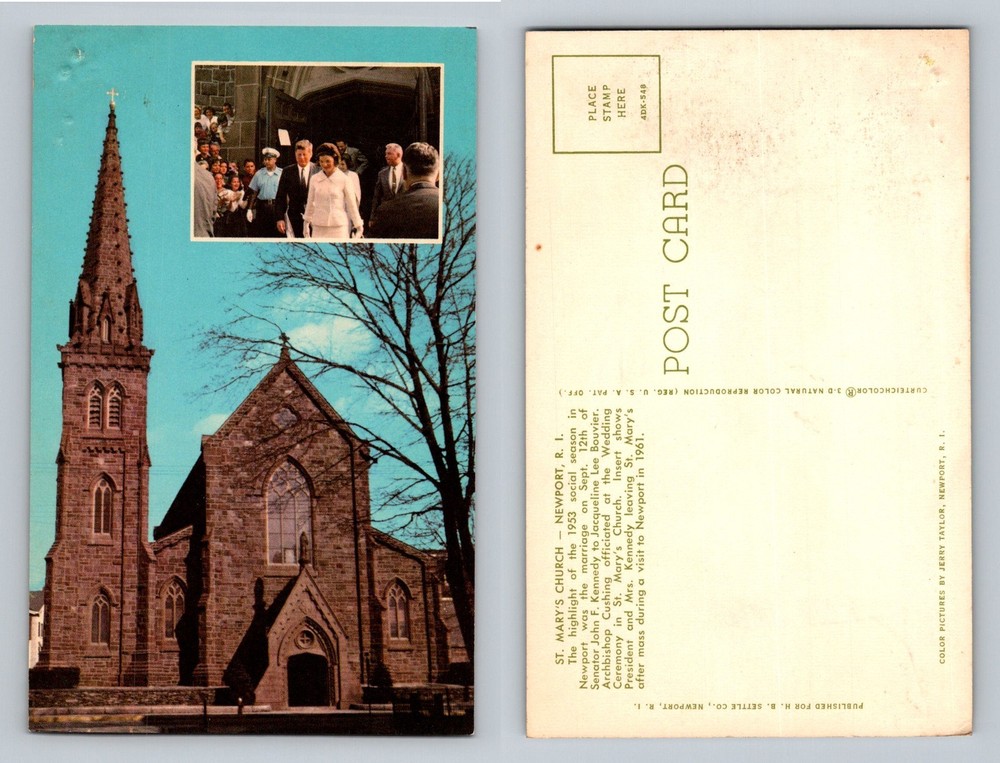 Newport, RI-Rhode Island St Mary’s Church Kennedy Wedding Scene Vintage Postcard
