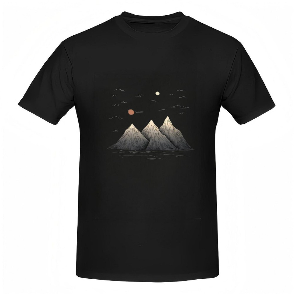 Cotton Short Sleeve T-Shirt for Women - Minimalist Snow - Capped Mountains