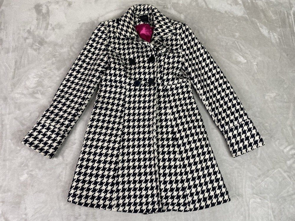 Express Houndstooth Coat - Womens Small - Wool/Polyester/Rayon Y2K