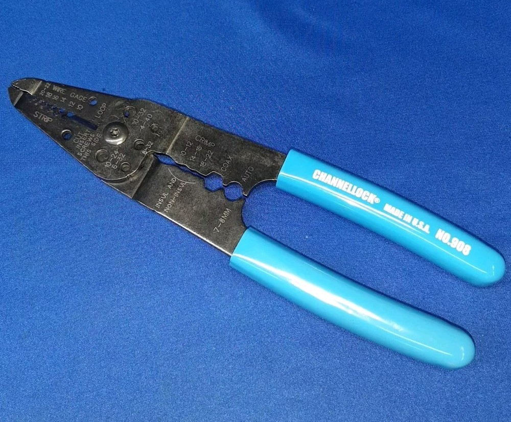 Nice Channellock 908 Electricians Wire Stripper Cutter Crimper Pliers USA 908