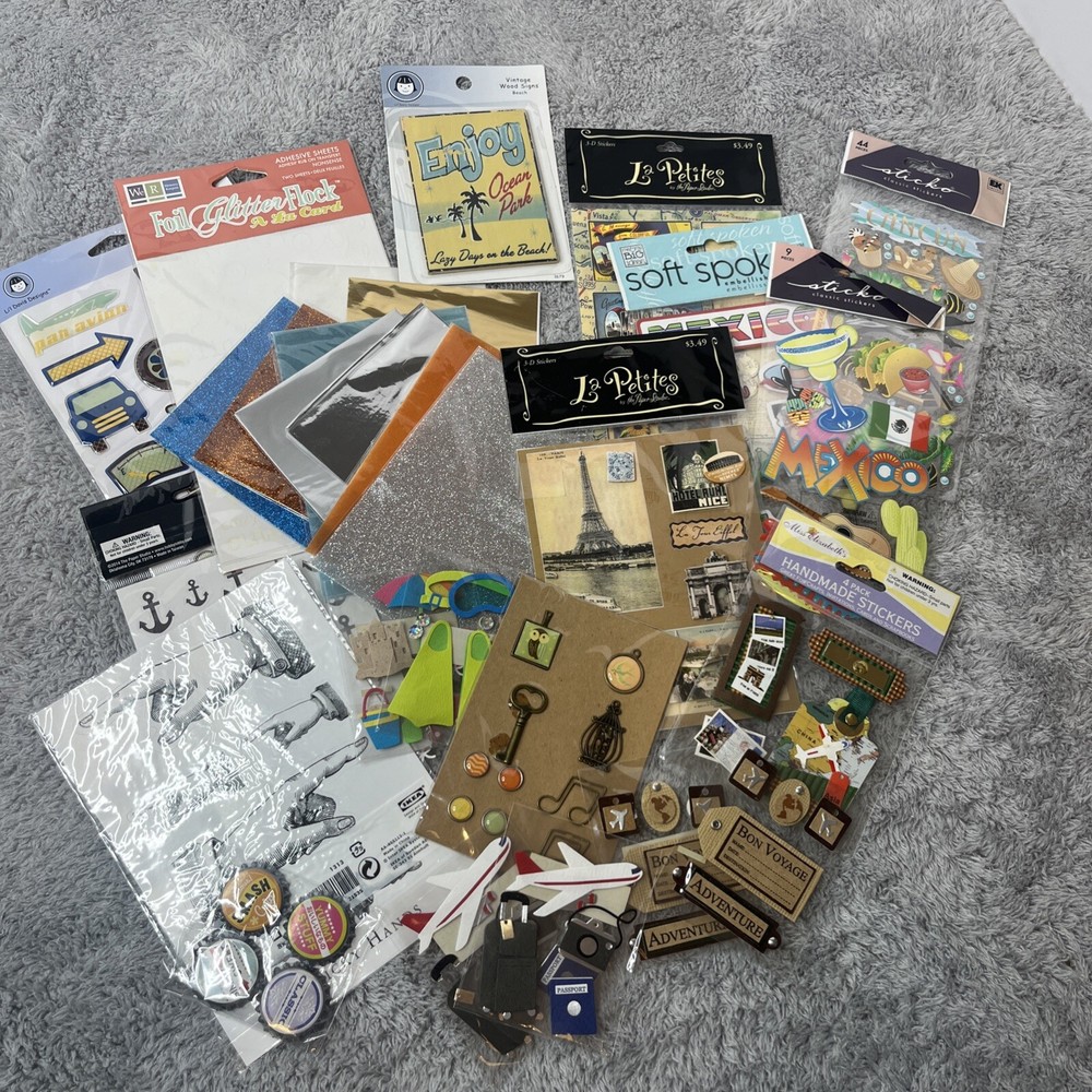 Lot Of Scrapbook Stickers Foil Glitter Flock Travel Mexico Beach Adhesive 3D