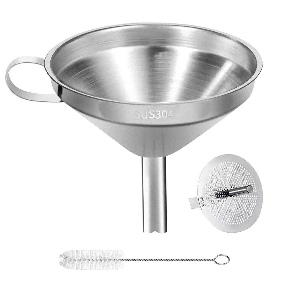 Stainless Steel Kitchen Funnel, 4.3-Inch Food Grade Metal Funnel with Straine...
