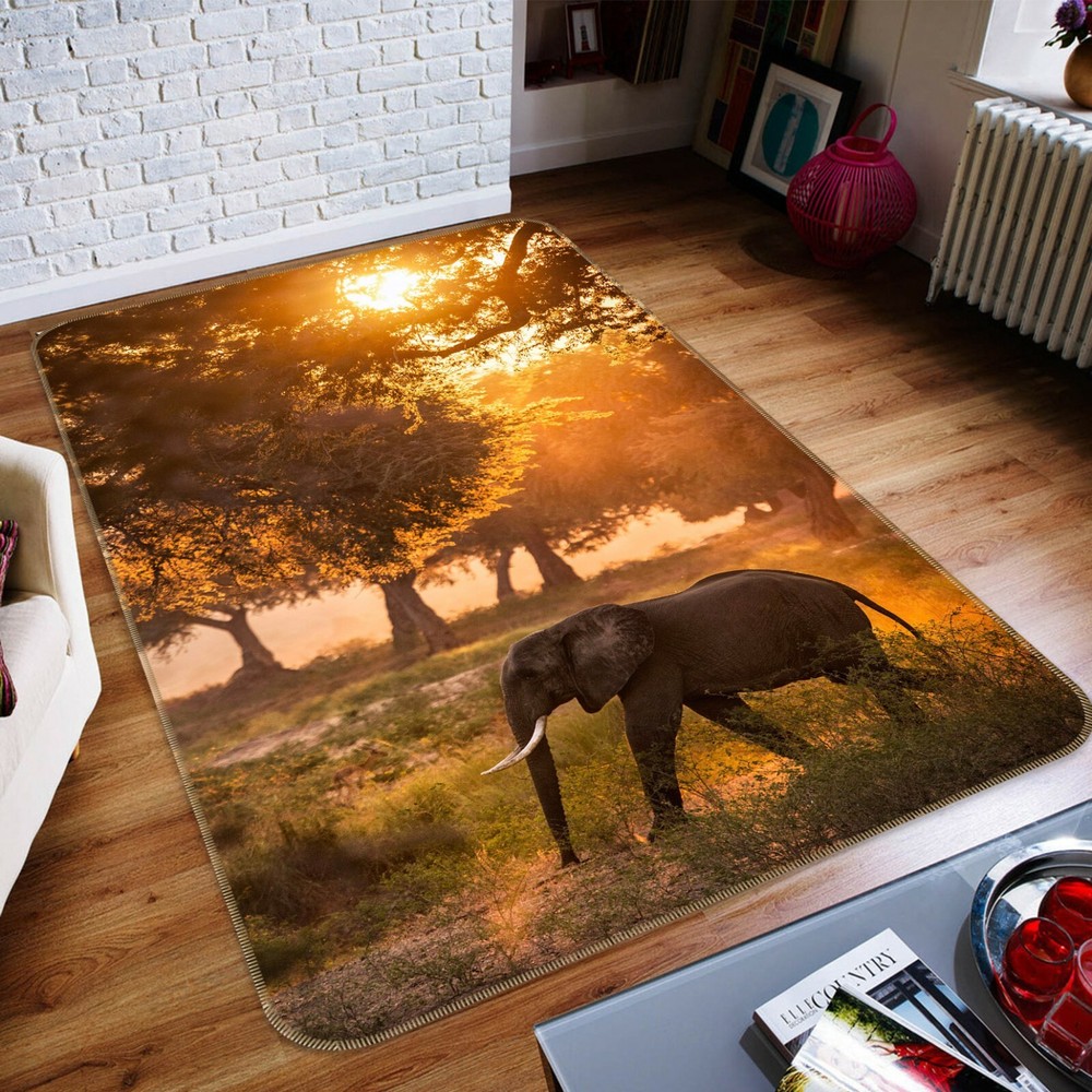3D Forest Sunny Elephant Non Slip Rug Mat Elegant Photo Carpet O896