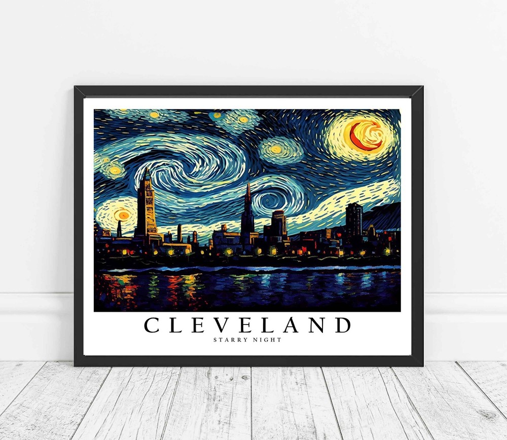 Cleveland Ohio City Starry Night Art Print Poster Wall Art Painting
