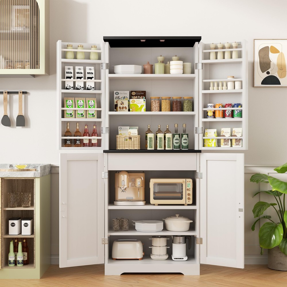 Shintenchi Kitchen Pantry Cabinet, Freestanding Farmhouse Storage Cabinet wit...