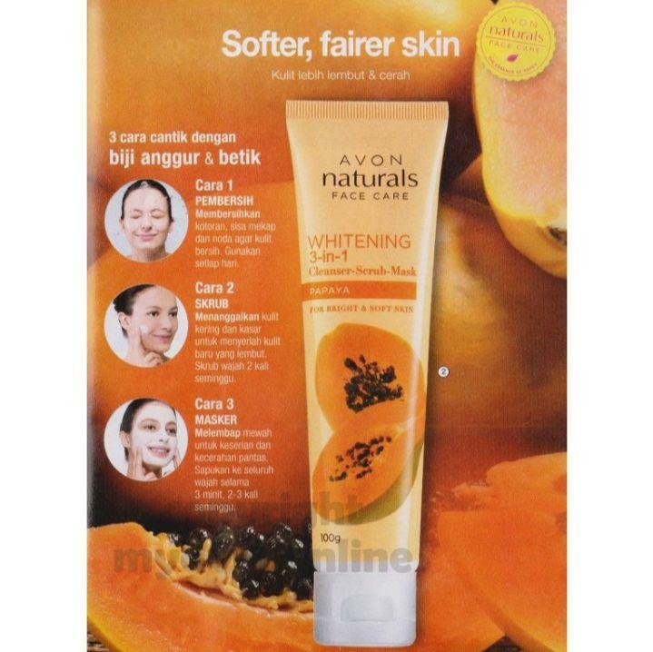 AVON Naturals Papaya 3-in-1 Whitening Face Cleanser Scrub Mask 100g
