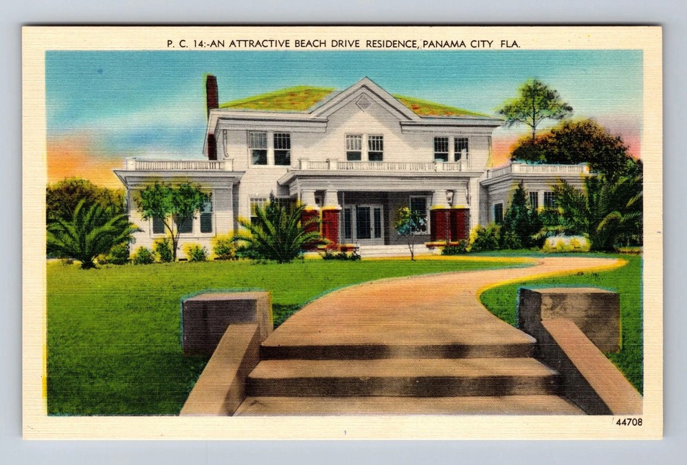 Panama City FL-Florida Attractive Beach Drive Residence Vintage Postcard
