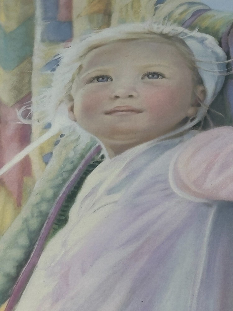 Nancy N.A. Noel Amish Girl w Quilt 'Amanda' Art Small Print Farmhouse PA Dutch