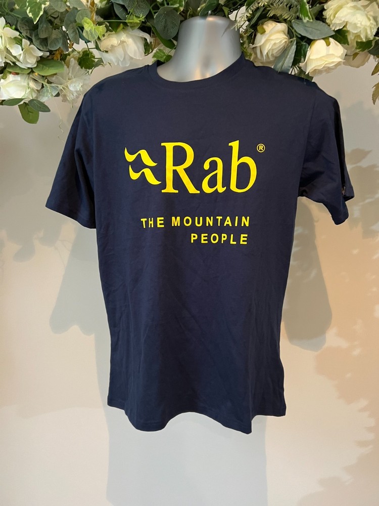 RAB Stance T Shirt Size Small S Mens Navy Mountain Organic Cotton Short Sleeve