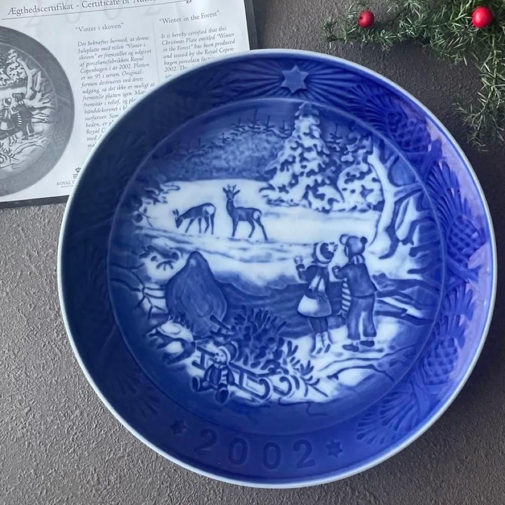 Royal Copenhagen 2002 Winter Forest Ear Plate Collectible Christmas Scene