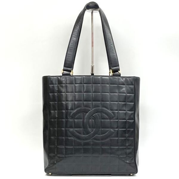 CHANEL Black Lambskin Coco Mark Tote Bag with Chocolate Bar Design