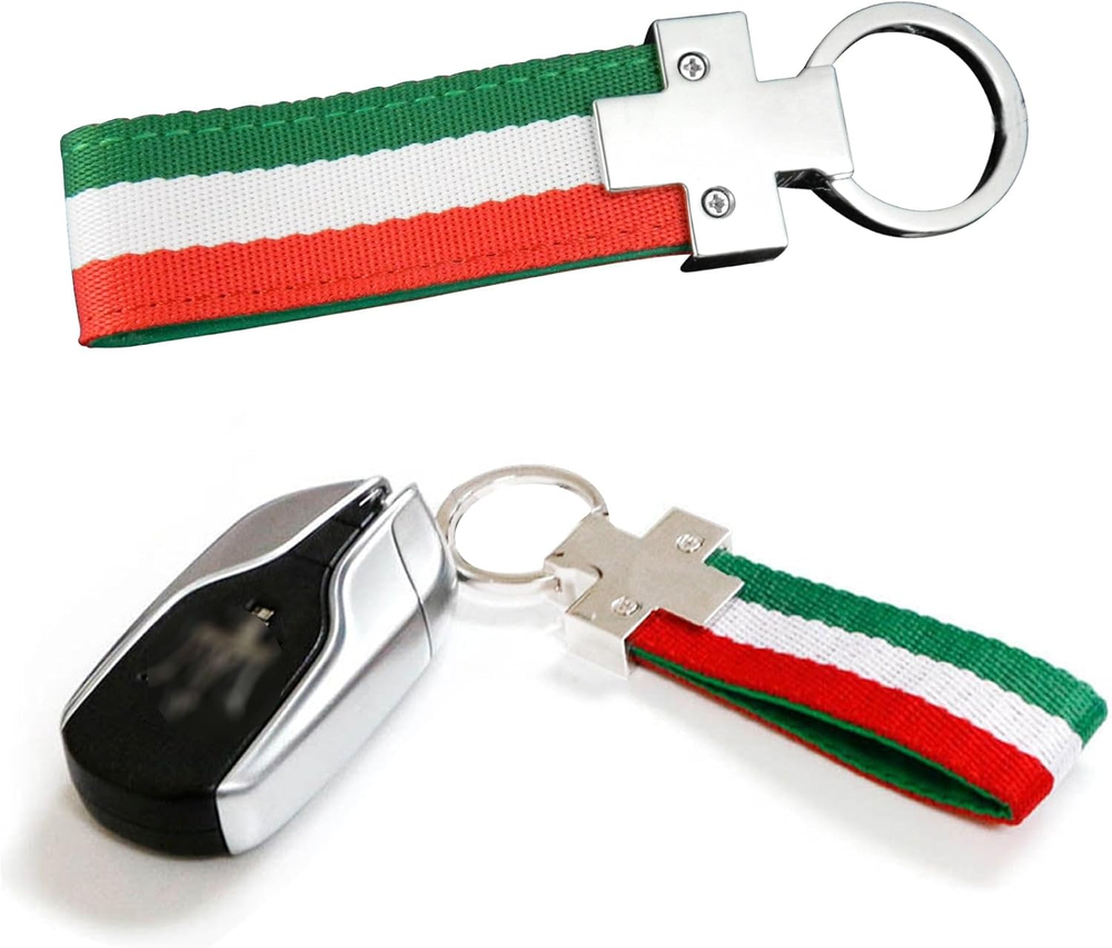 Correa de nailon a rayas bandera euro italiana Xotic Tech con llavero interior de cuero Ch