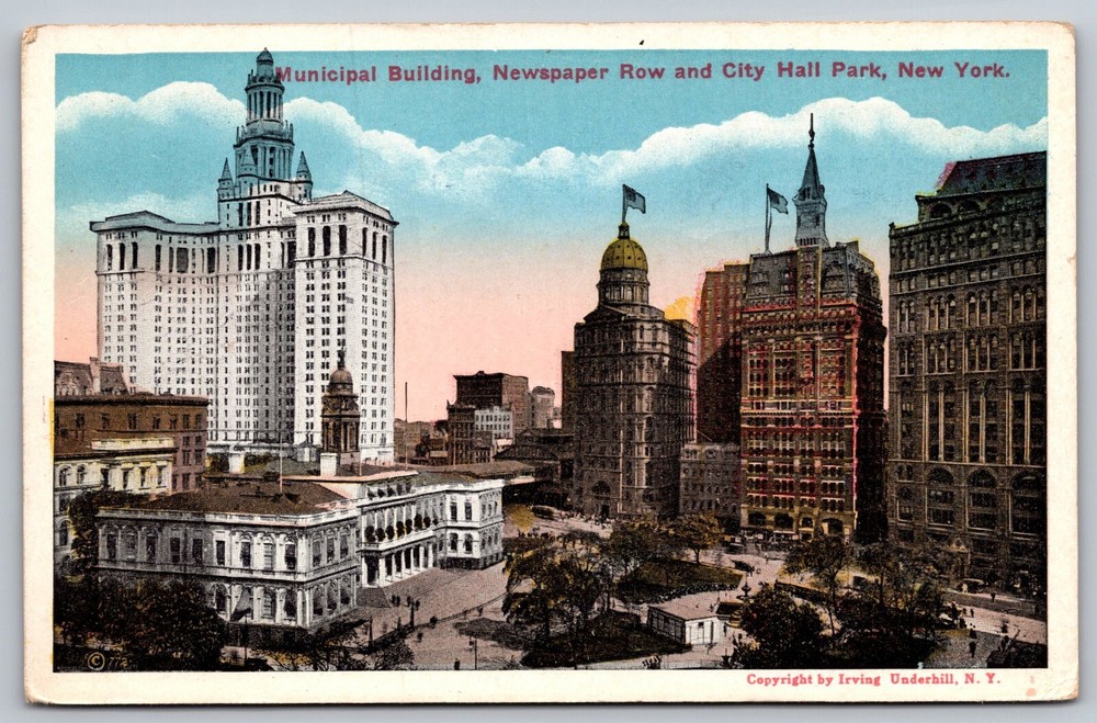 Municipal Building, Newspaper Row and City Hall Park, New York postcard  (A)