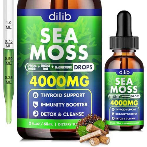 dilib Irish Sea Moss Liquid Drops 4000mg Organic Bladderwrack and Burdock Roo...