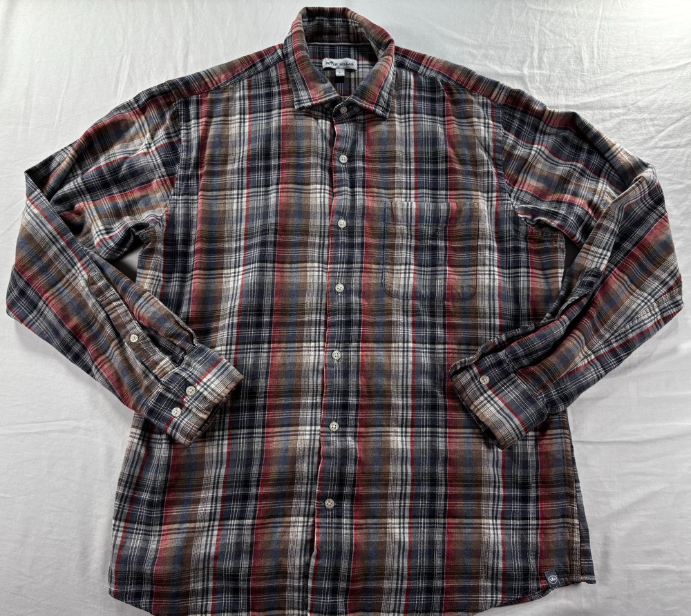 Peter Millar Plaid Flannel Shirt Mens Sz Large 100% Cotton Button Down Soft